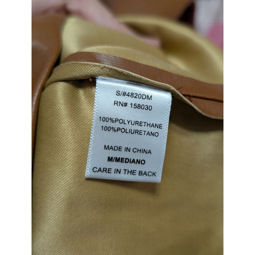 Love Tree Cognac Faux Leather Mini Dress Vegan Leather Bodycon NWT M Date Night - Picture 3 of 8